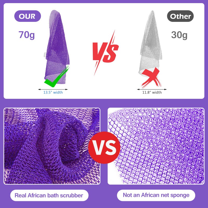 ZOCY African Net Sponge, Authentic Exfoliating Body Scrubber for Bath and Shower, Multiple Textures with Gentle Deep Exfoliating and Rich Lather for All Skins (Purple) - Image 4